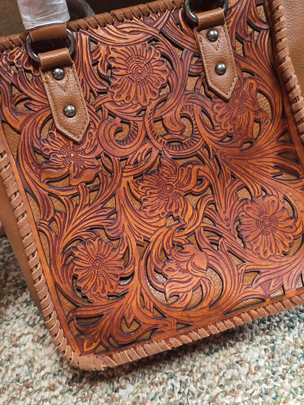 Trinity Ranch by Montana West Tote Cross Body Bag Purse Western Floral Tooled - Picture 4 of 7